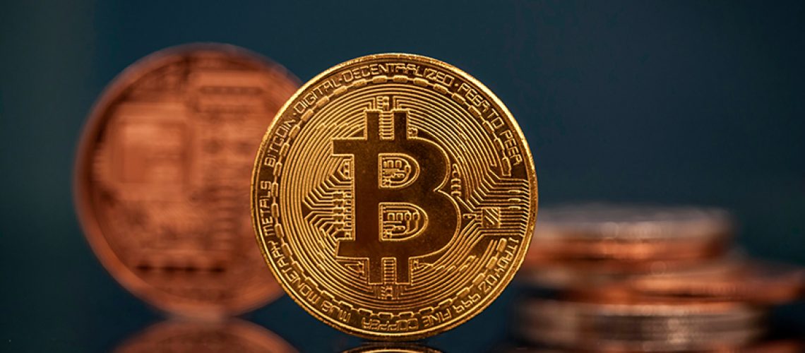 Golden Bitcoin Cryptocurrency. New Virtual money concept.
